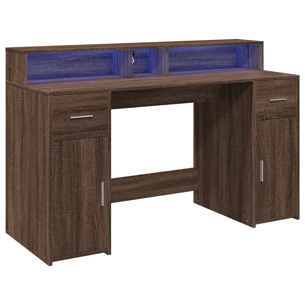 Bureau Professionnel Bureau table poste de travail meuble d'ordinateur informatique étude et lumières LED chêne bois d'ing...