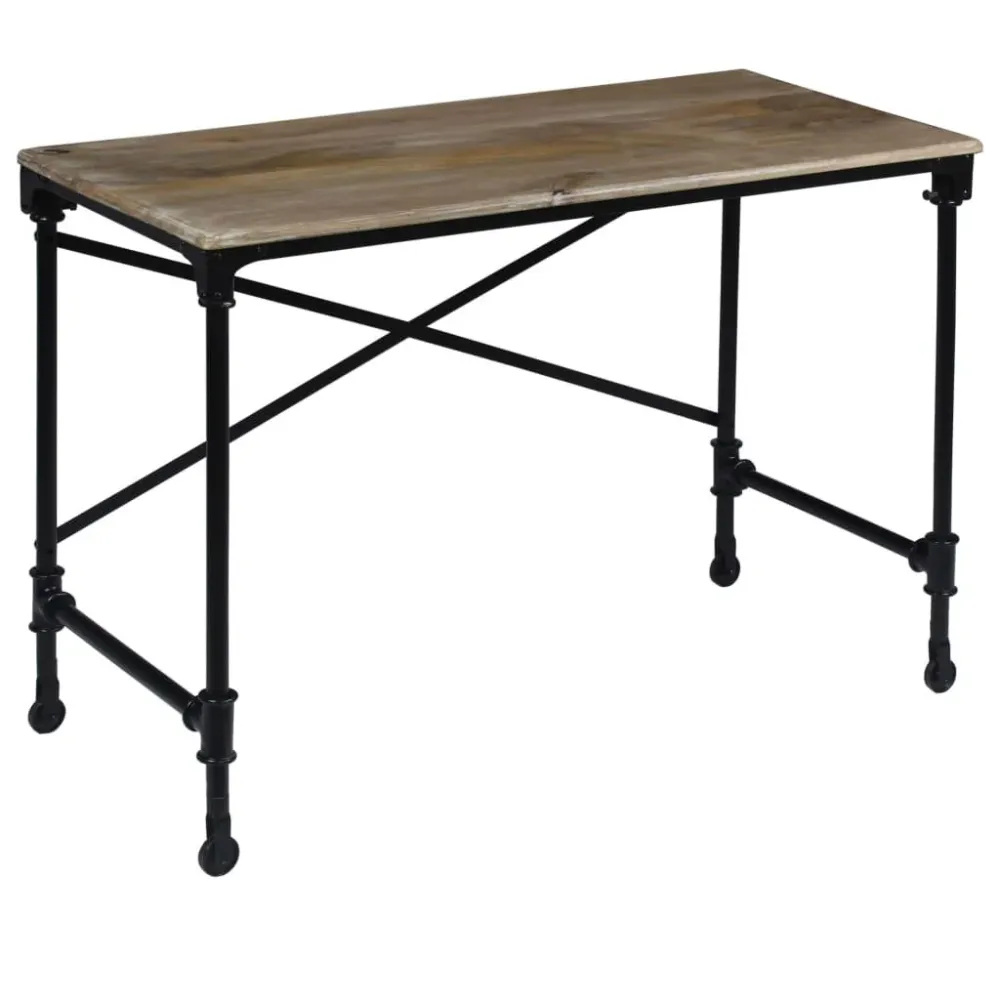 Bureau table meuble travail informatique bois de manguier massif et acier 110 cm 0502126 avec mémoire de positions