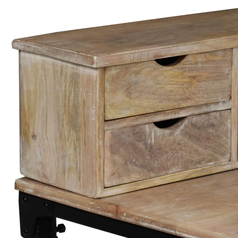 Bureau table meuble travail informatique bois de manguier massif et acier 110 cm 0502126 avec mémoire de positions