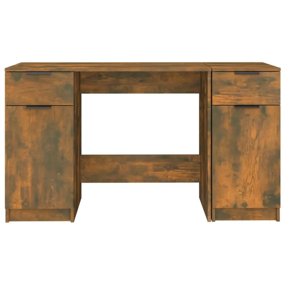 Bureau table poste de travail meuble d'ordinateur informatique étude avec armoire latérale chêne fumé bois d'ingénierie br...