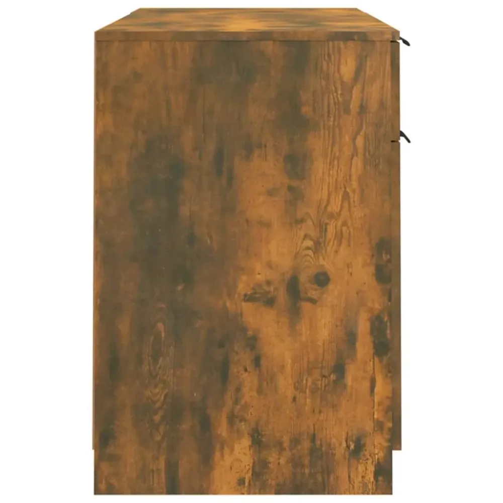 Bureau table poste de travail meuble d'ordinateur informatique étude avec armoire latérale chêne fumé bois d'ingénierie br...