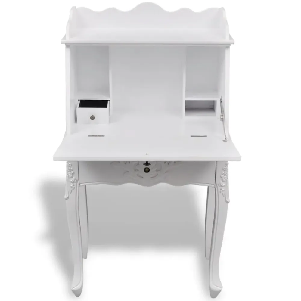Bureau table poste de travail meuble d'ordinateur informatique étude en style français bois blanc 02_0023780 Surface anti-...