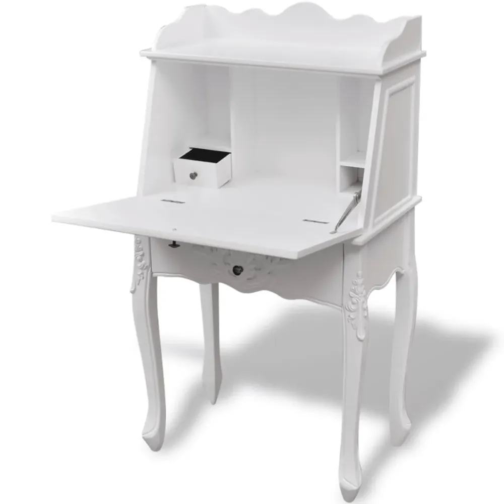 Bureau table poste de travail meuble d'ordinateur informatique étude en style français bois blanc 02_0023780 Surface anti-...