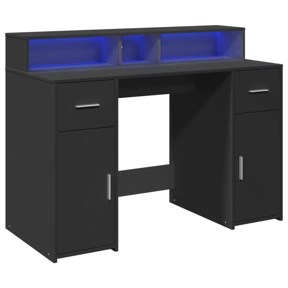 Bureau table poste de travail meuble d'ordinateur informatique étude avec lumières LED 120 x 55 x 91 cm bois d'ingénierie...