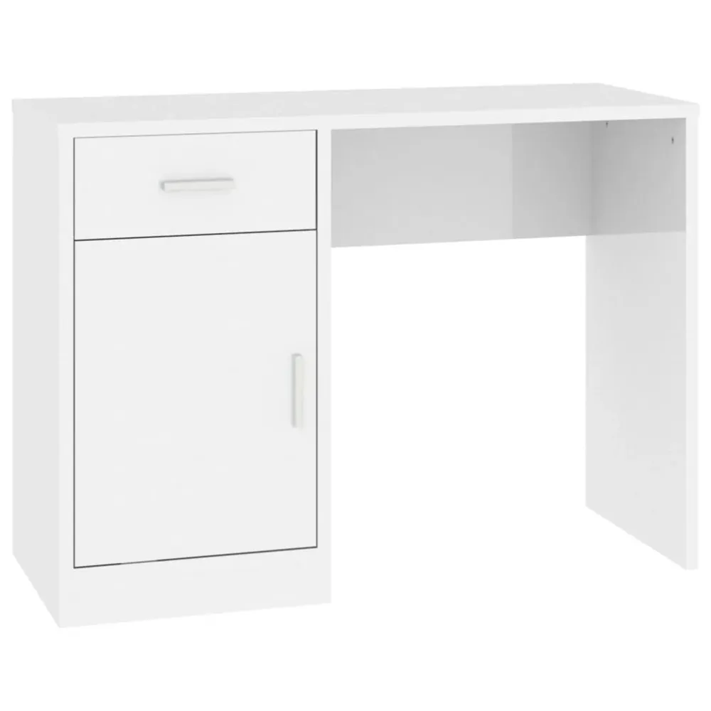 Bureau table poste de travail meuble d'ordinateur informatique étude avec tiroir et armoire brillant 100 x 40 x 73 cm blan...