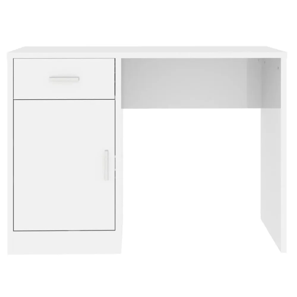 Bureau table poste de travail meuble d'ordinateur informatique étude avec tiroir et armoire brillant 100 x 40 x 73 cm blan...