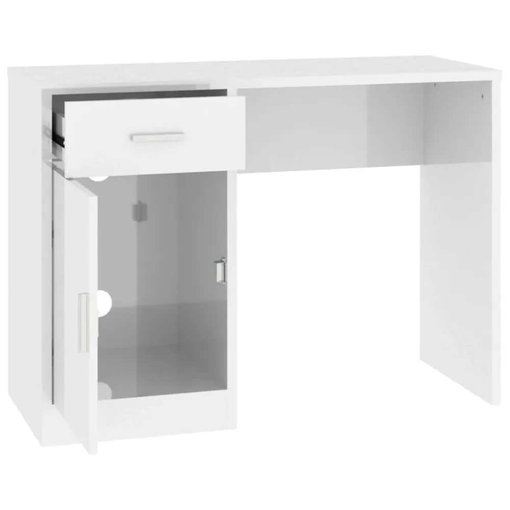 Bureau table poste de travail meuble d'ordinateur informatique étude avec tiroir et armoire brillant 100 x 40 x 73 cm blan...