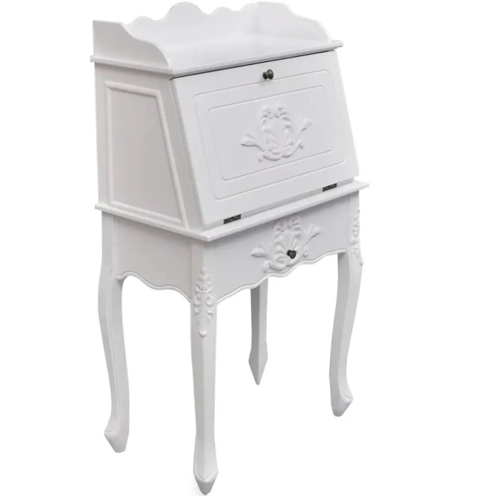 Bureau table poste de travail meuble d'ordinateur informatique étude en style français bois blanc 02_0023780 Surface anti-...