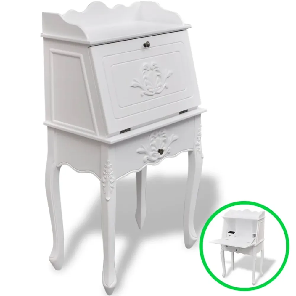 Bureau table poste de travail meuble d'ordinateur informatique étude en style français bois blanc 02_0023780 Surface anti-...
