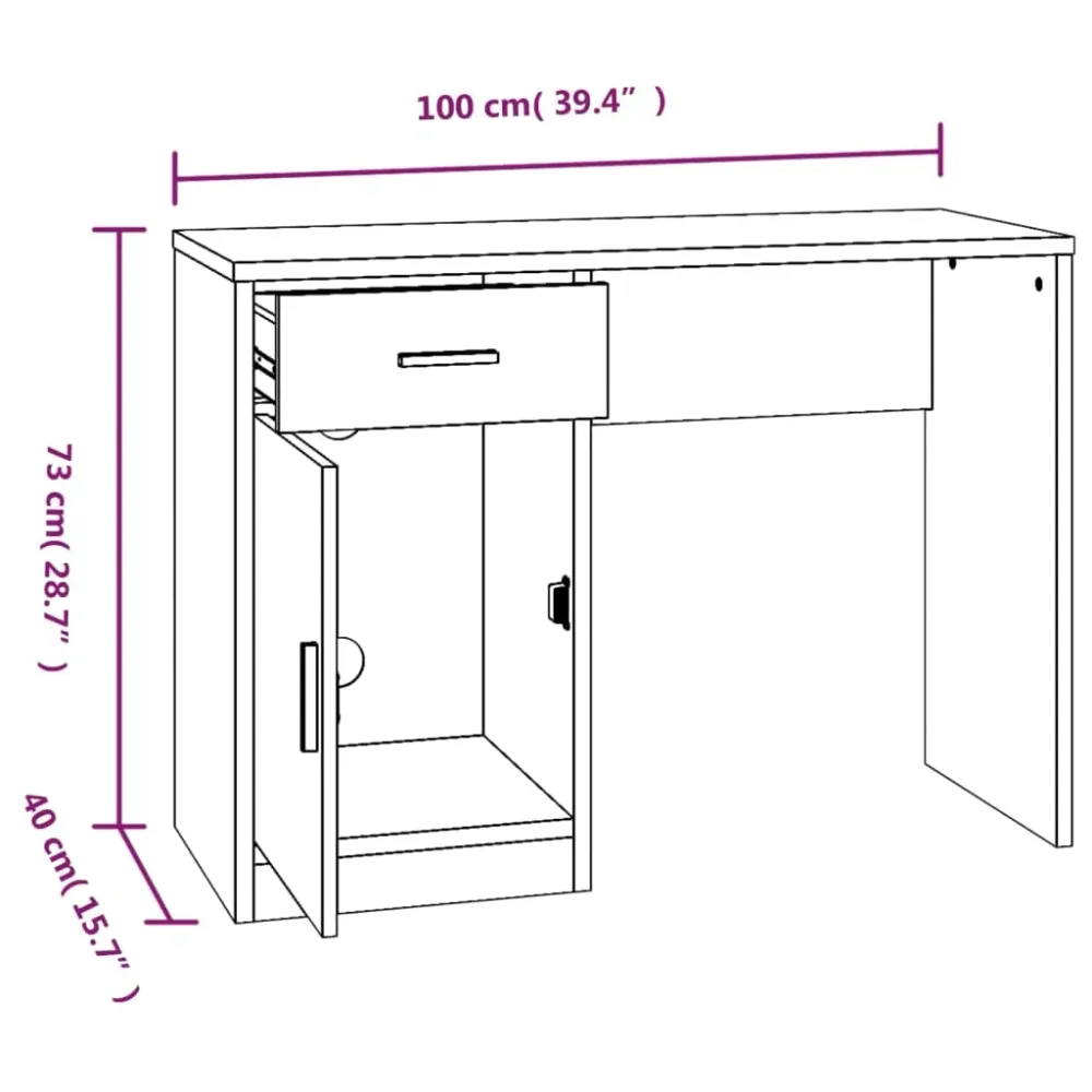 Bureau table poste de travail meuble d'ordinateur informatique étude avec tiroir et armoire brillant 100 x 40 x 73 cm blan...