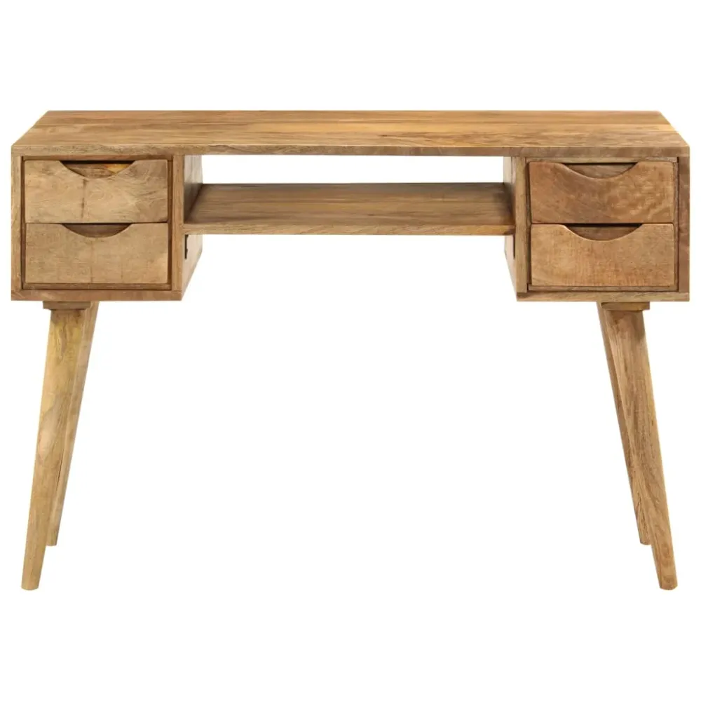 Bureau table poste de travail meuble d'ordinateur informatique étude avec tiroirs 110 x 47 x 76 cm bois de manguier robust...