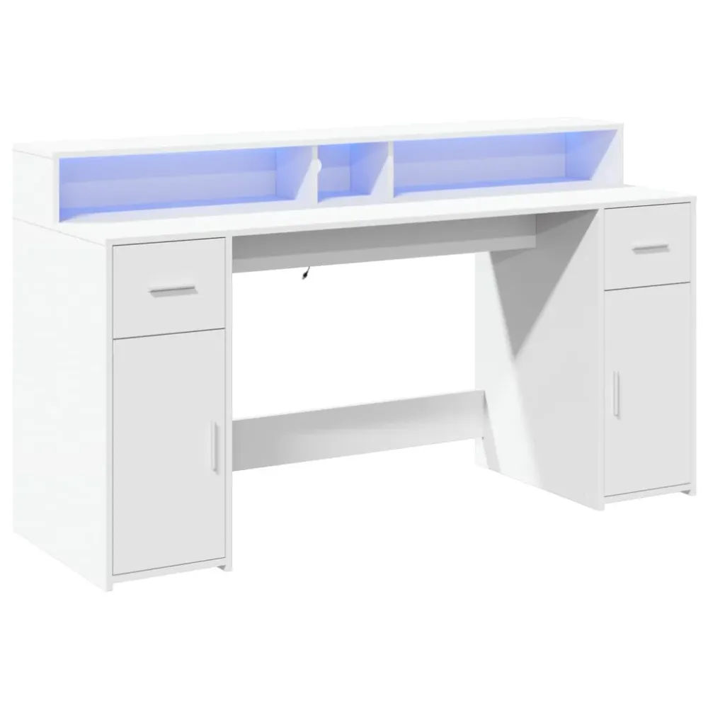 Bureau table poste de travail meuble d'ordinateur informatique étude avec lumières LED 160 x 55 x 91 cm bois d'ingénierie...