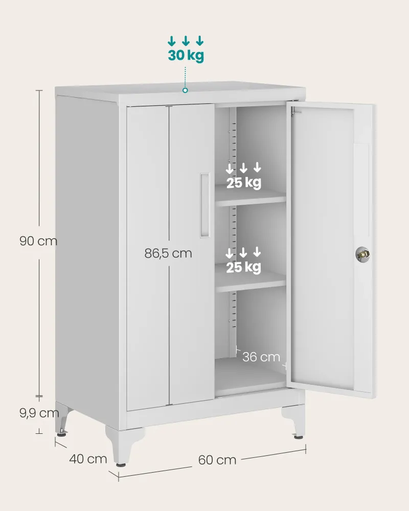 Caisson de bureau placard polyvalent armoire de bureau à 2 portes 40 x 60 x 90 cm verrouillable meuble de rangement en aci...