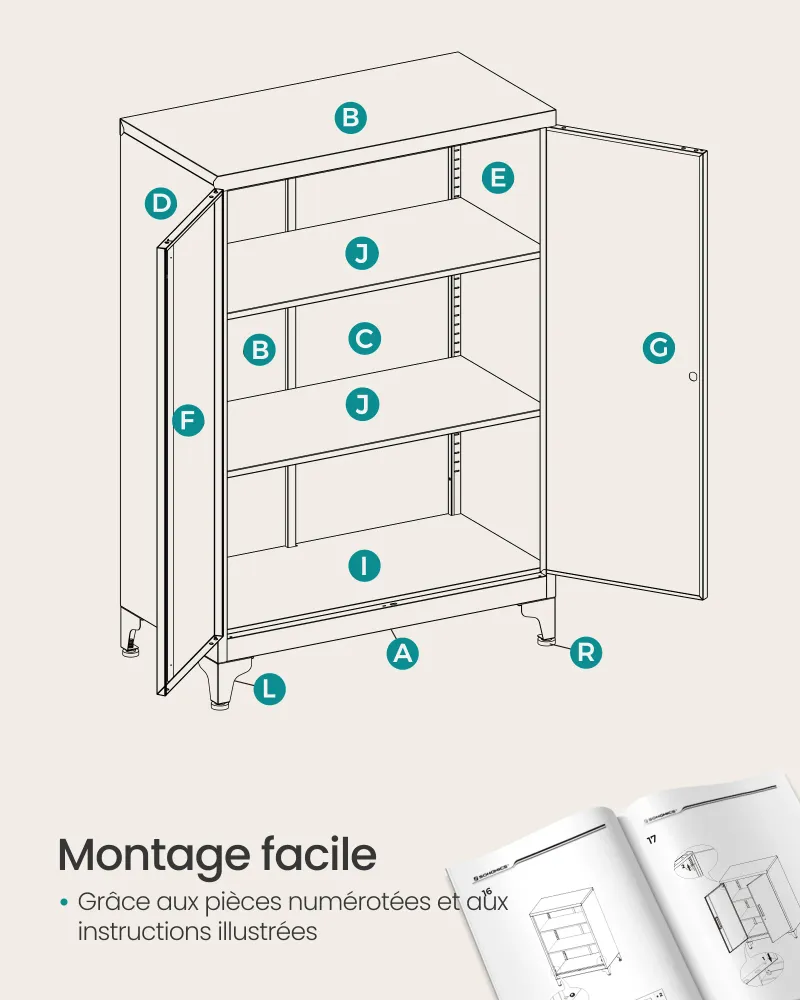 Caisson de bureau placard polyvalent armoire de bureau à 2 portes 40 x 60 x 90 cm verrouillable meuble de rangement en aci...