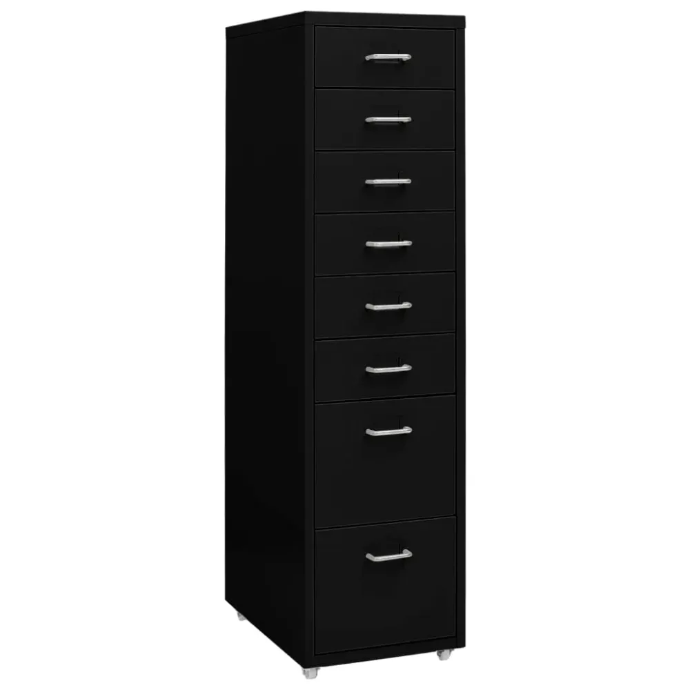 Caissons à tiroirs meuble de bureau sur roulettes 8 tiroirs 28 x 41 x 109 cm en métal noir DEC024578 avec tablette couliss...