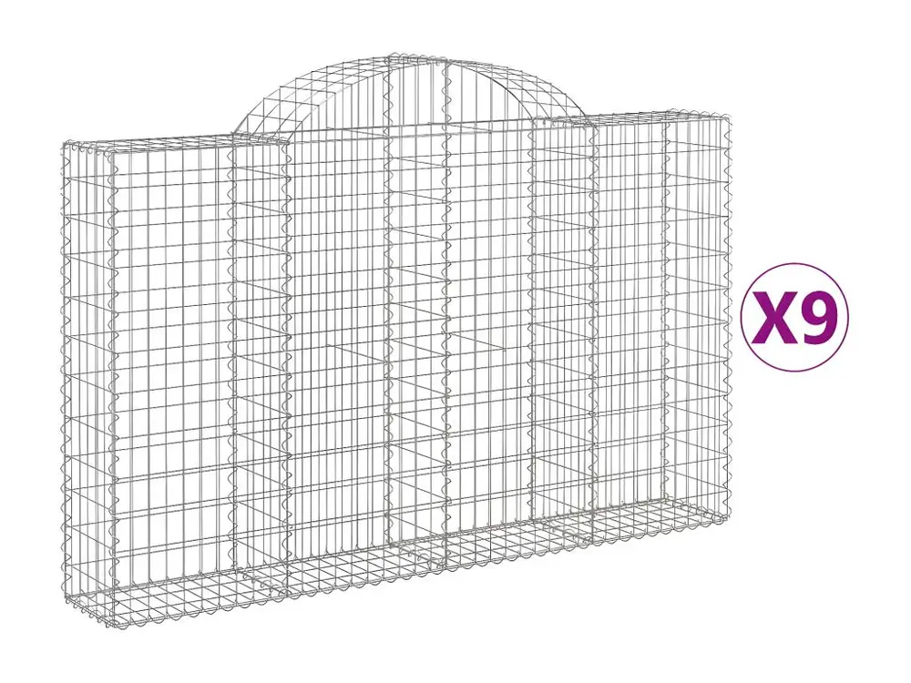 Paniers à gabions arqués 9 pièces 200x30x120/140 cm Fer galvanisé en Mélaminé résistant