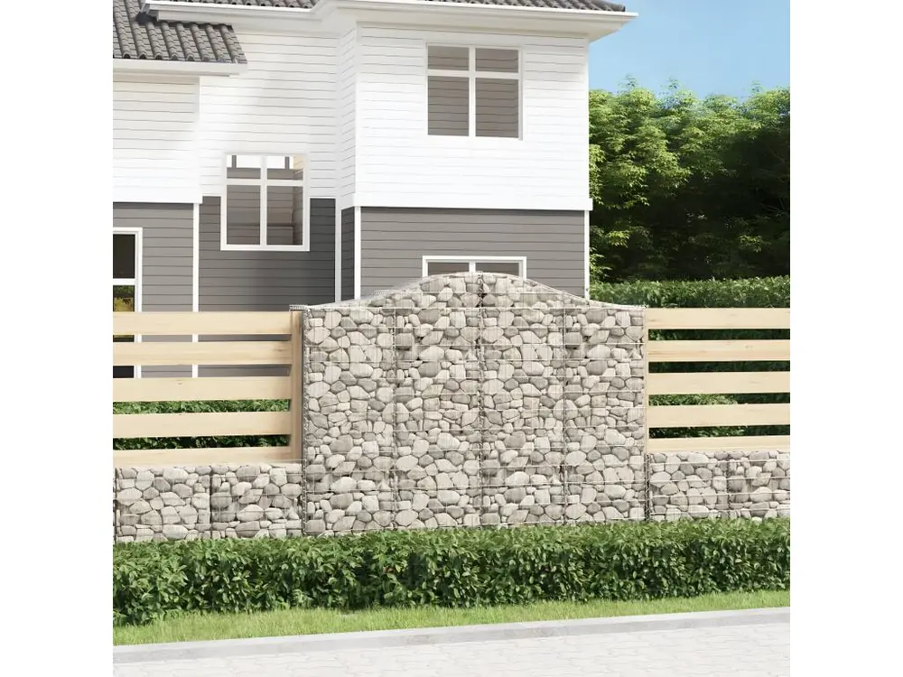 Paniers à gabions arqués 9 pièces 200x50x160/180 cm Fer galvanisé avec Plateau Réglable en Hauteur