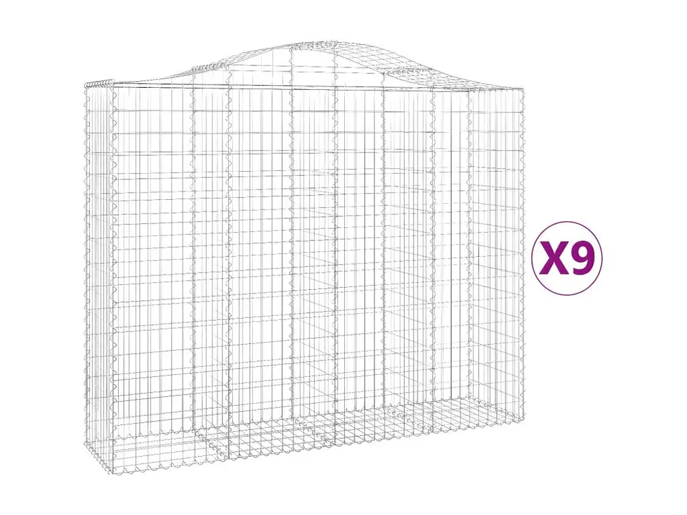 Paniers à gabions arqués 9 pièces 200x50x160/180 cm Fer galvanisé avec Plateau Réglable en Hauteur