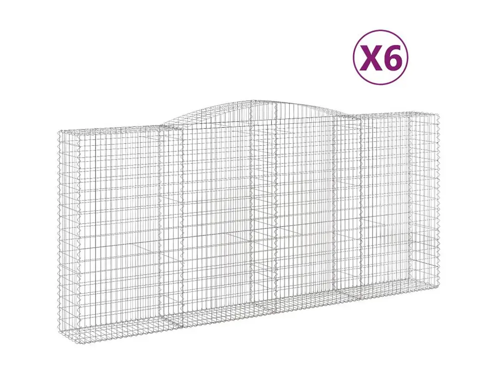 Paniers à gabions arqués 6 pièces 400x50x180/200 cm Fer galvanisé avec câble management