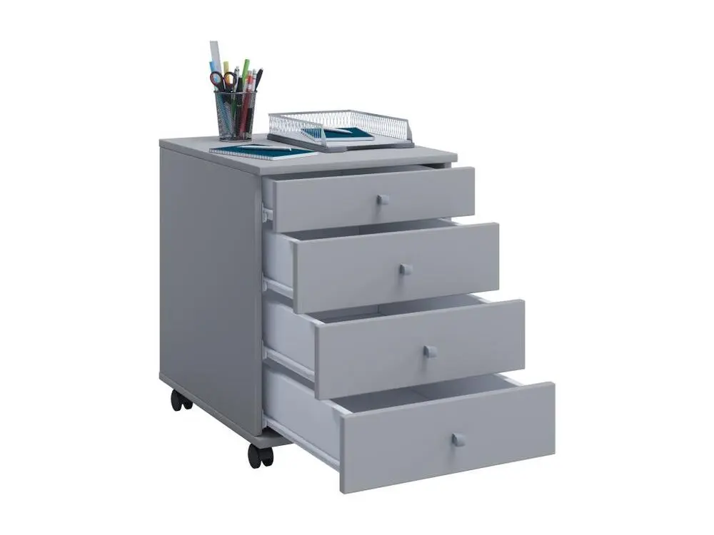 Plan de Travail Ergonomique Lona Commode de bureau sur roulettes avec 4 tiroirs, gris.
