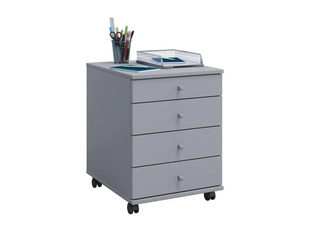 Plan de Travail Ergonomique Lona Commode de bureau sur roulettes avec 4 tiroirs, gris.