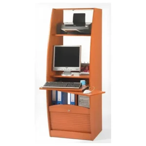 Poste de travail assis-debout Armoire Informatique Galbée Largeur 60 cm - Coloris: Merisier