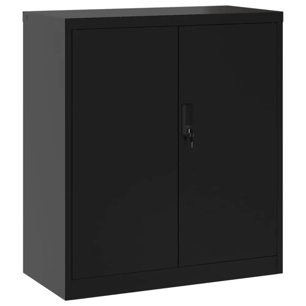 Poste de travail assis-debout Caissons à tiroirs meuble de bureau portes verrouillables 79 x 40 x 90 cm en acier noir DEC0...