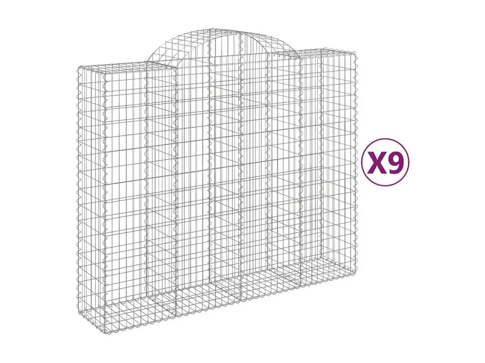 Poste de travail assis-debout Paniers à gabions arqués 9 pièces 200x50x160/180 cm Fer galvanisé