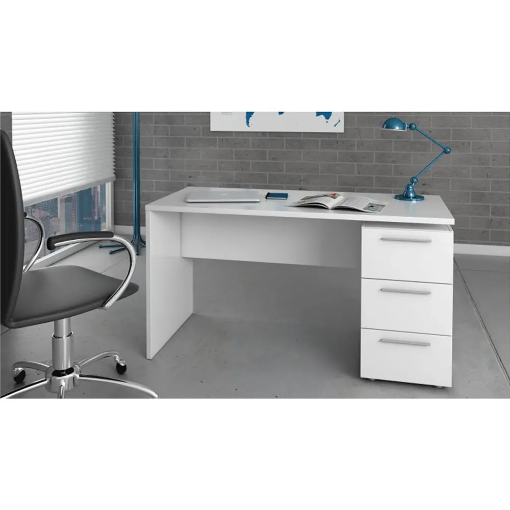 Bureau avec caisson modèle Stylus - Blanc Mat en Acier Résistant
