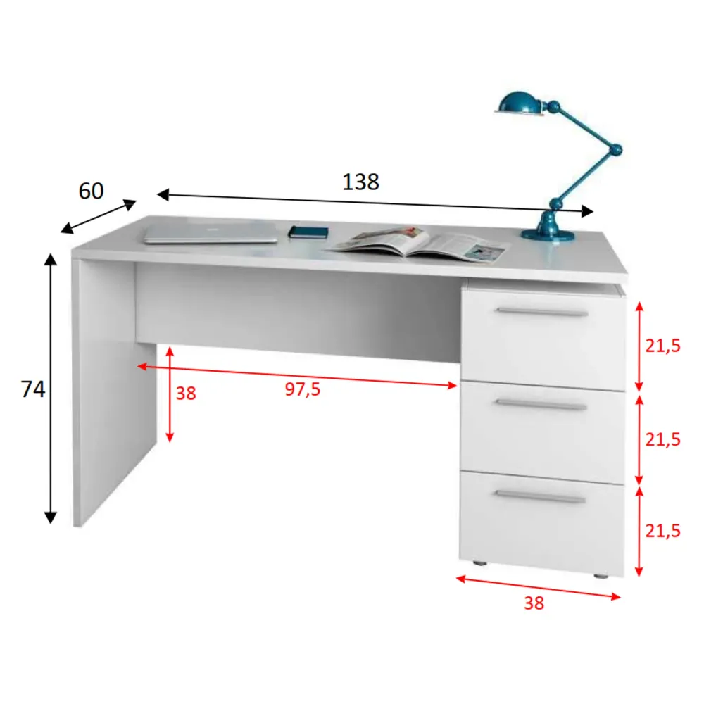 Bureau avec caisson modèle Stylus - Blanc Mat en Acier Résistant