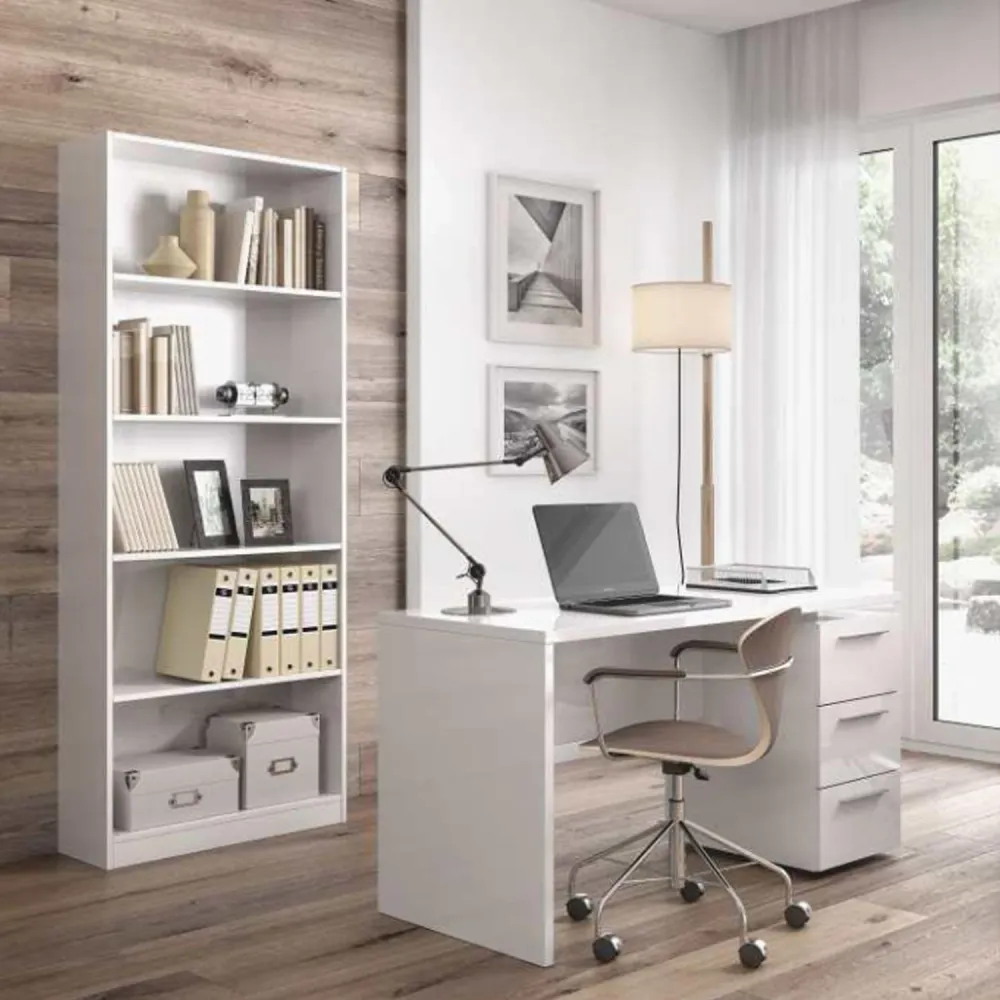 Bureau avec caisson modèle Stylus - Blanc Mat en Acier Résistant