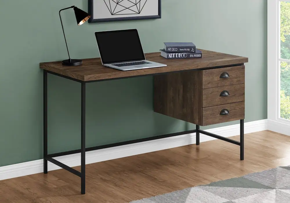 Bureau D'Ordinateur - 55"L / Bois Brun / MéTal Noir en Acier Résistant