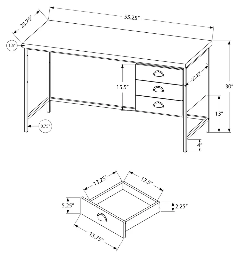 Bureau D'Ordinateur - 55"L / Bois Brun / MéTal Noir en Acier Résistant