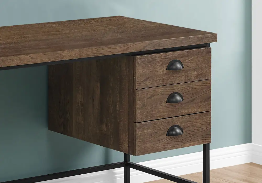 Bureau D'Ordinateur - 55"L / Bois Brun / MéTal Noir en Acier Résistant