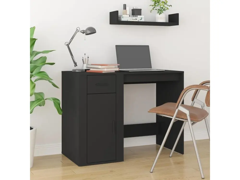 Économique et Silencieux Bureau avec armoire noir bois d'ingénierie