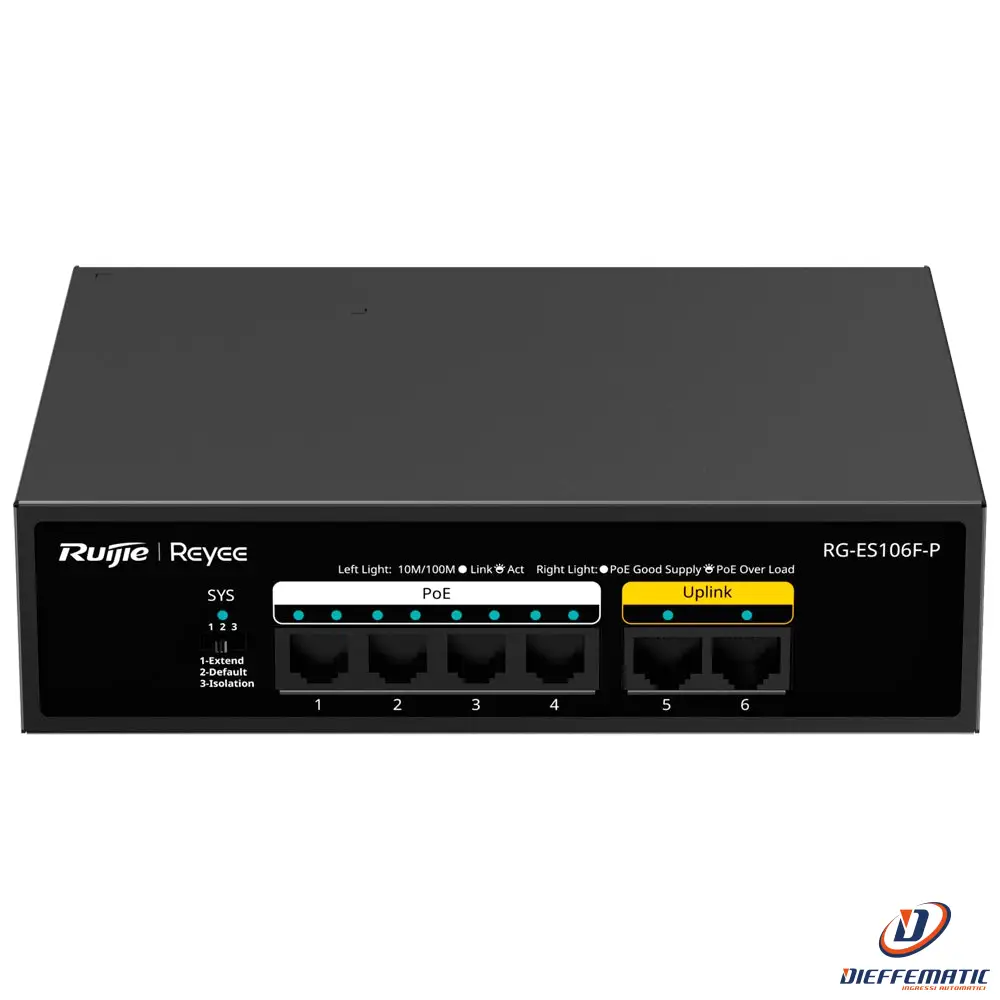 Professionnel Haute Performance Reyee RG-ES106F-P Switch PoE da Tavolo
