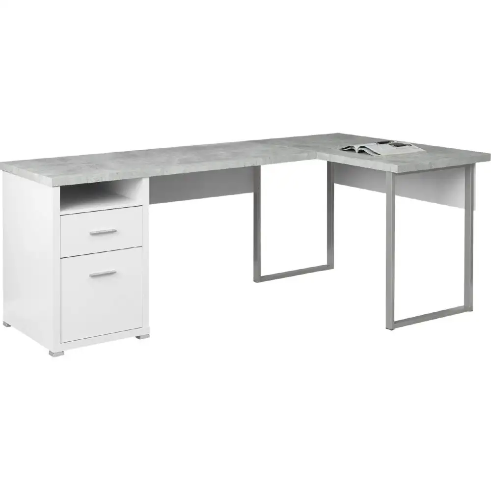 Bureau D'Ordinateur - 80"L Blanc / Aspect Ciment Face Gauche/Droite pour Année 2025