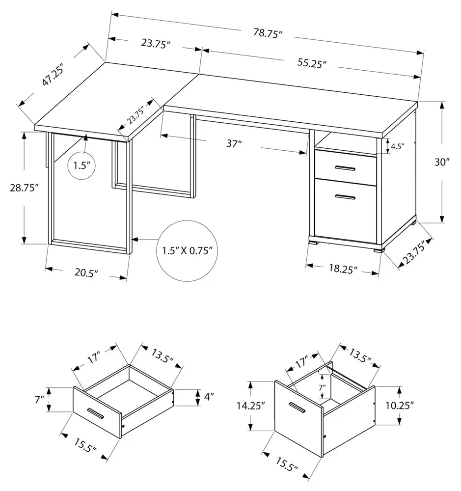 Bureau D'Ordinateur - 80"L Blanc / Aspect Ciment Face Gauche/Droite pour Année 2025