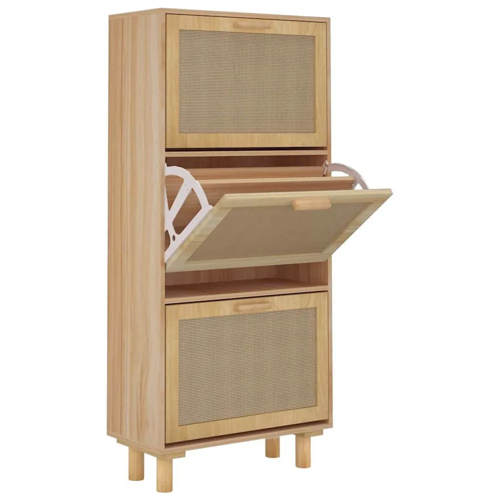 Armoire à chaussures Marron 52x25x115cm Bois d'ingénierie/rotin | Livraison Rapide