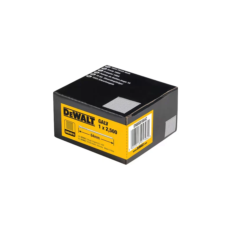 Boîte de 2500 Pointes 16Ga DEWALT DNBSB1664Z 1,2x64mm | Montage facile |