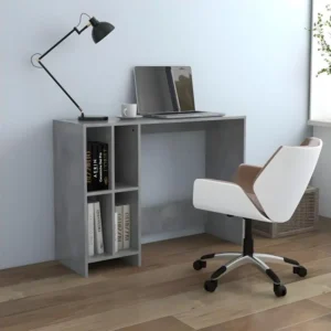 Bureau d'ordinateur compact gris béton bois d'ingénierie