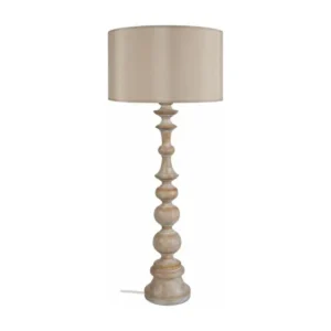Bureau compact ANAIS - Lampe poser colonne bois profond et taupe