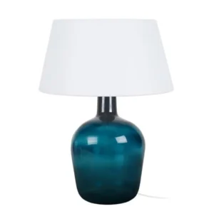 Bureau compact BORDEAUX - Lampe poser bouteille verre bleu et blanc