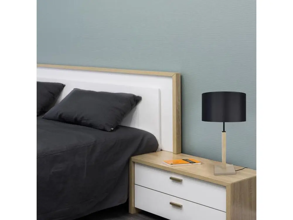 Bureau d'angle HOD B - Lampe poser colonne bois naturel et noir