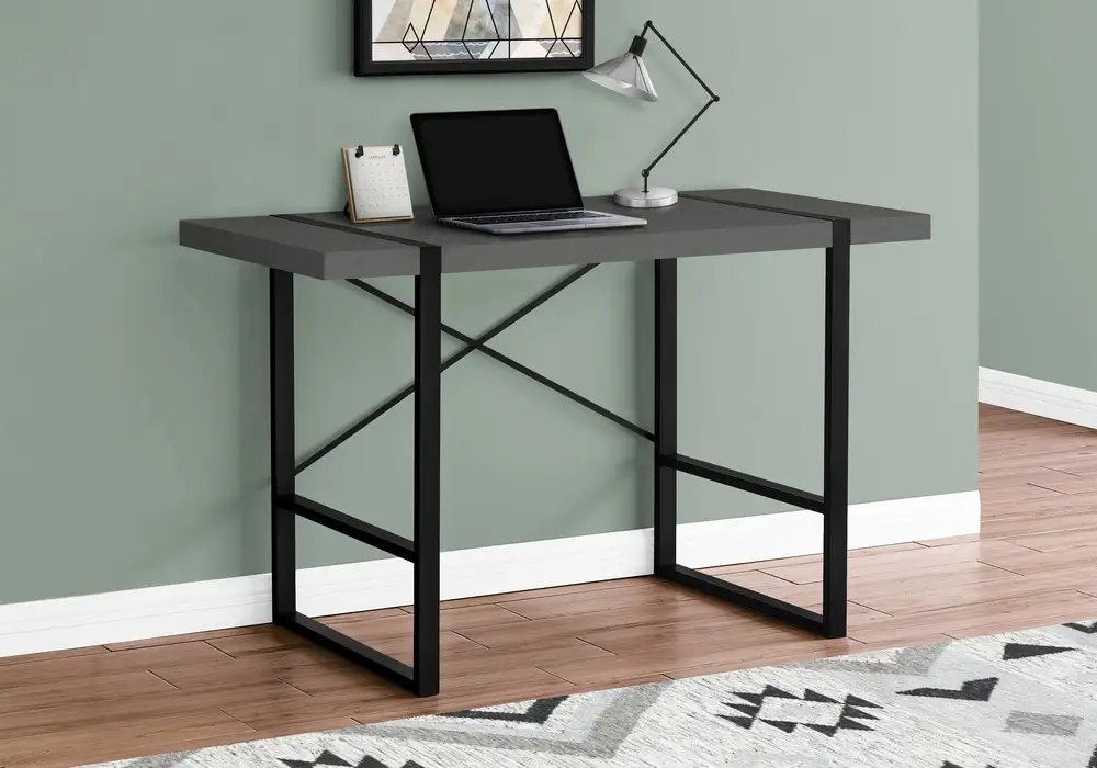 Bureau D'Ordinateur - 48"L / Gris Moderne / Métallique Noir