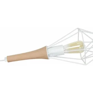 Bureau pour ordinateur OLYMPIA - Lampe poser lanterne bois naturel et blanc