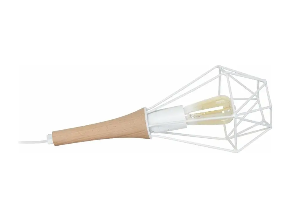 Bureau pour ordinateur OLYMPIA - Lampe poser lanterne bois naturel et blanc