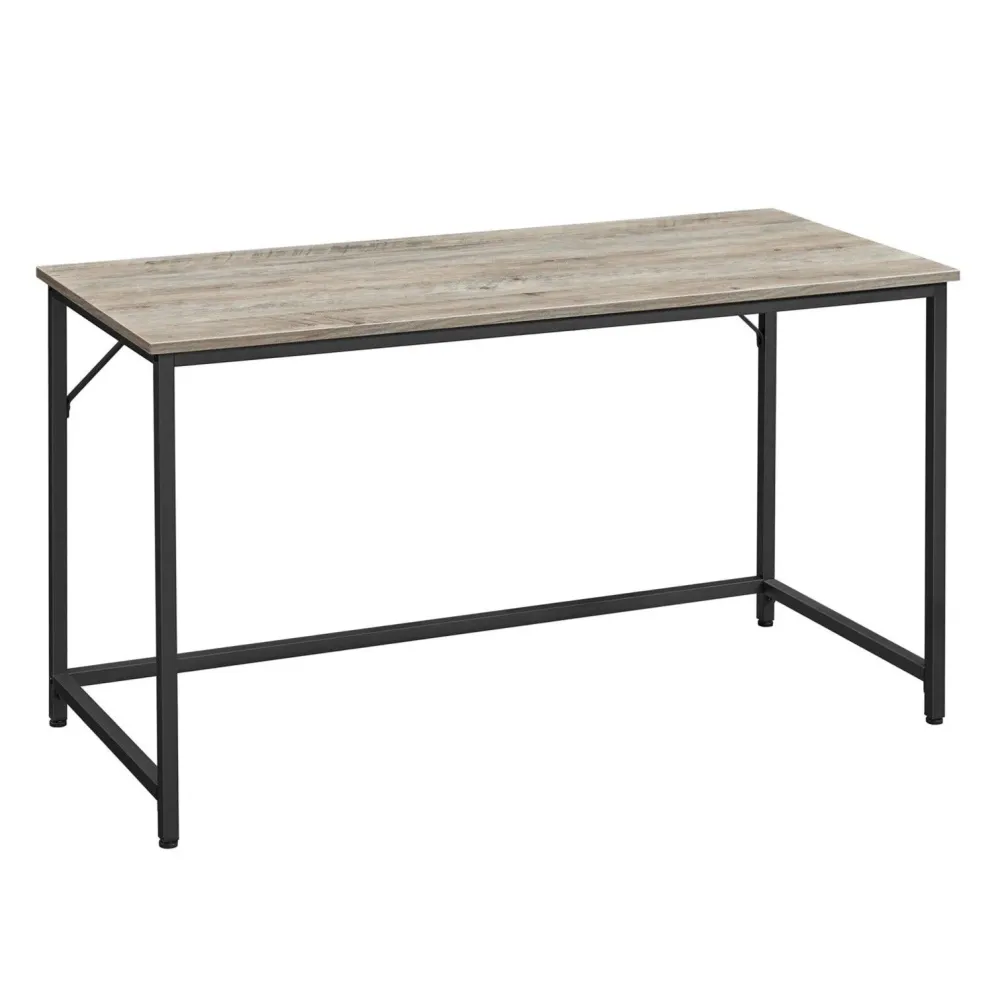 Bureau table poste de travail 140 x 60 x 75 cm pour bureau salon chambre assemblage aisé métal style industriel grège et n...