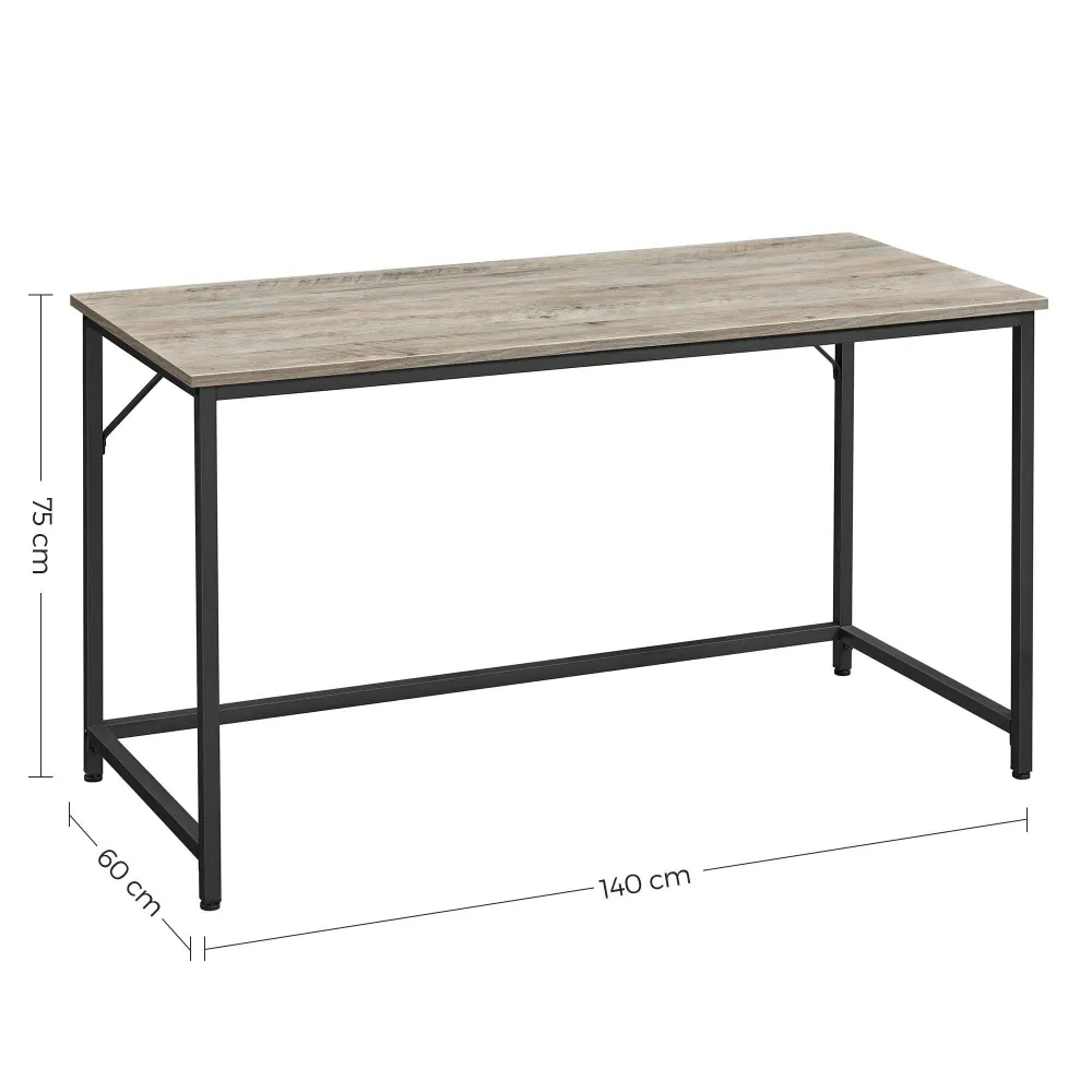 Bureau table poste de travail 140 x 60 x 75 cm pour bureau salon chambre assemblage aisé métal style industriel grège et n...