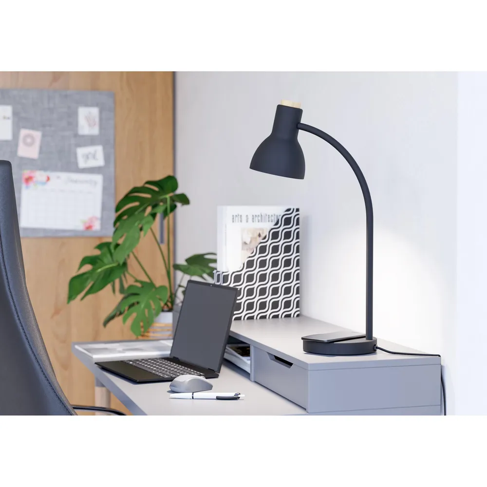 Lampe de bureau métal noir VERADAL-QI LED INT 4X5,5W Couleur Noyer